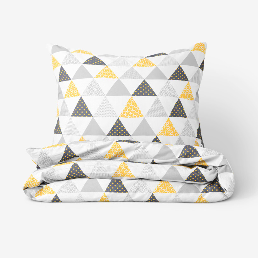 Bavlnené posteľné obliečky - oranžovo-sivé trojuholníky