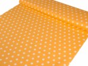 Bavlnené plátno SIMONA - vzor 630 biele hviezdičky na žlto oranžovom - metráž š. 160cm