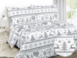 Vianočné bavlnené posteľné obliečky - vzor B-818 vianočné symboly na bielom