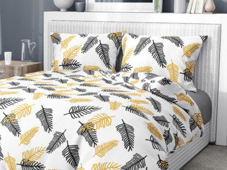 Saténové posteľné obliečky Deluxe - vzor 1048 čierne a zlaté palmové listy