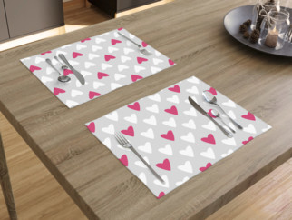 Bavlnené prestieranie na stôl - vzor ružová srdce na sivom - 2ks