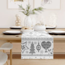 Vianočný behúň na stôl 100% bavlnené plátno - vianočné symboly na bielom