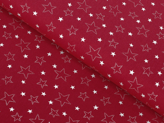 Bavlnené plátno SIMONA - vianočný vzor X-15 biele hviezdičky na červenom - metráž š. 150cm