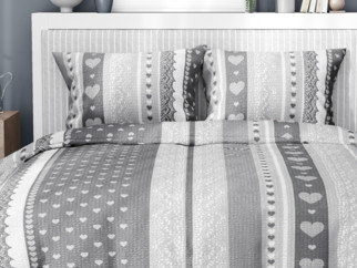 Krepové posteľné obliečky - vzor 650 čipky a srdiečka