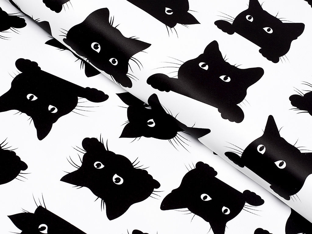 Zatemňovacia látka Blackout - BL-56 čierne mačky na bielom