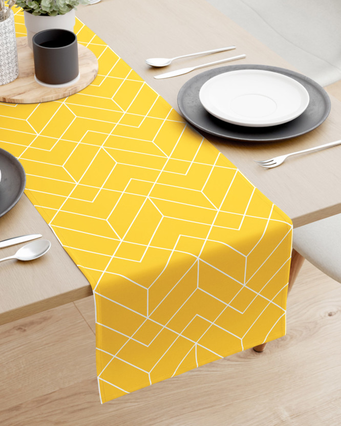 Behúň na stôl 100% bavlnené plátno - mozaika na žltom