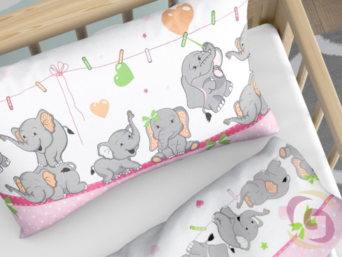 Detské bavlnené obliečky do postieľky - vzor růžoví slony