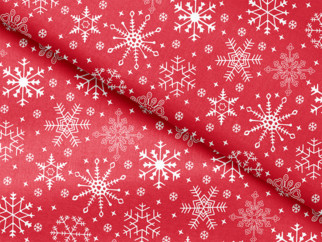 Bavlnená látka - snehové vločky na červenom - metráž š. 150 cm