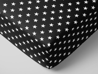 Bavlnená napínacia plachta - vzor biele hviezdičky na čiernom