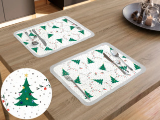 Vianočné teflónové prestieranie na stôl - vzor vianočné stromčeky na bielom - sada 2ks