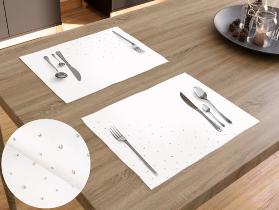 Exkluzívne teflónové prestieranie na stôl - biele s ozdobnými kamienkami - sada 2ks