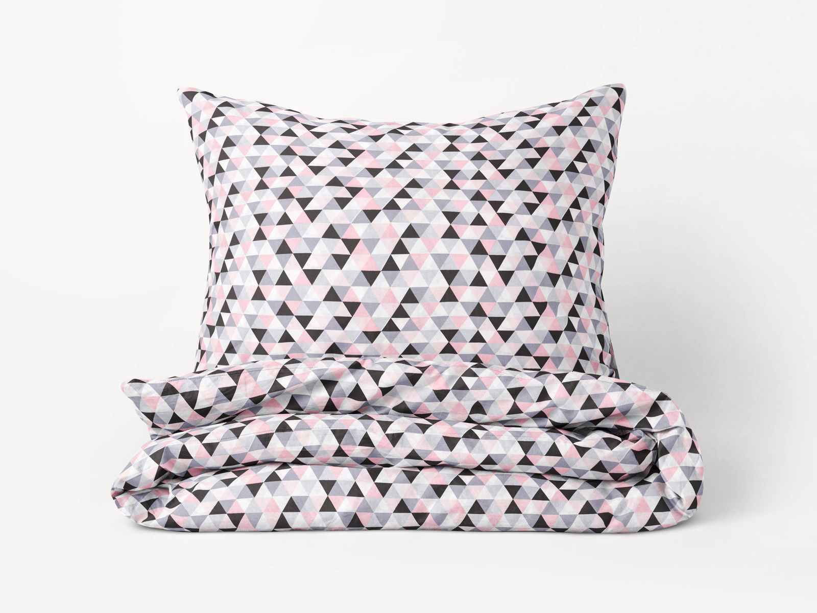 Bavlnené posteľné obliečky - ružové a sivé trojuholníky