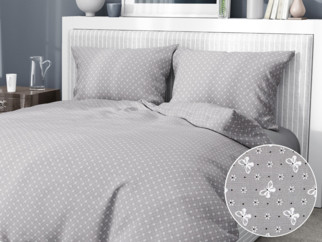 Bavlnené posteľné obliečky - vzor 493 motýlikovia na sivom