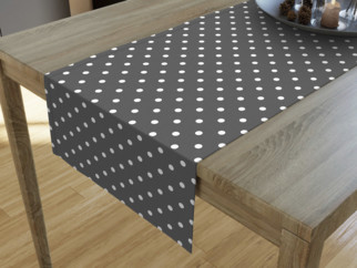 Dekoračný behúň na stôl LONETA - vzor biele bodky na tmavo sivom