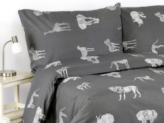 Bavlnené posteľné obliečky - vzor 954 africká zvieratá na tmavo sivom