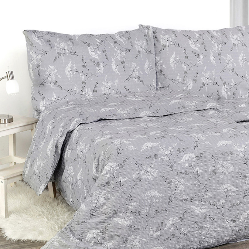 Krepové posteľné obliečky - japonské kvety na sivom