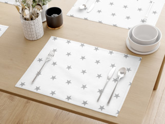 Vianočné bavlnené prestieranie na stôl - sivé hviezdičky na bielom - sada 2ks