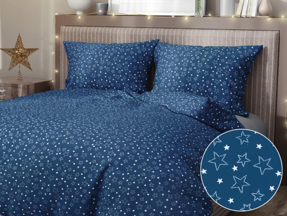 Bavlnené posteľné obliečky - vzor X-16 biele hviezdičky na modrom