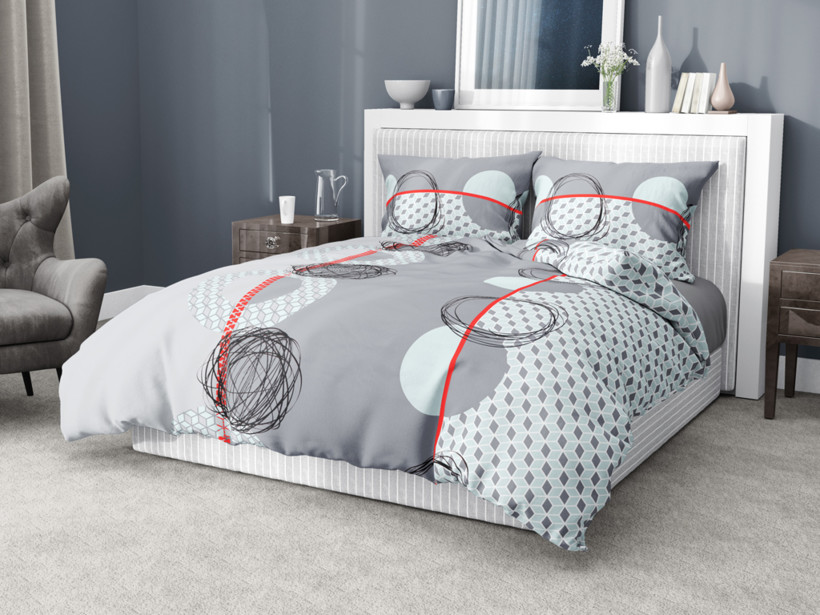 Bavlnené posteľné obliečky - kruhy na sivo-bielom