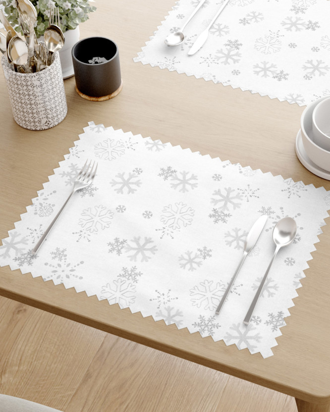 Vianočné prestieranie na stôl teflónové - strieborné vločky na bielom - sada 2ks