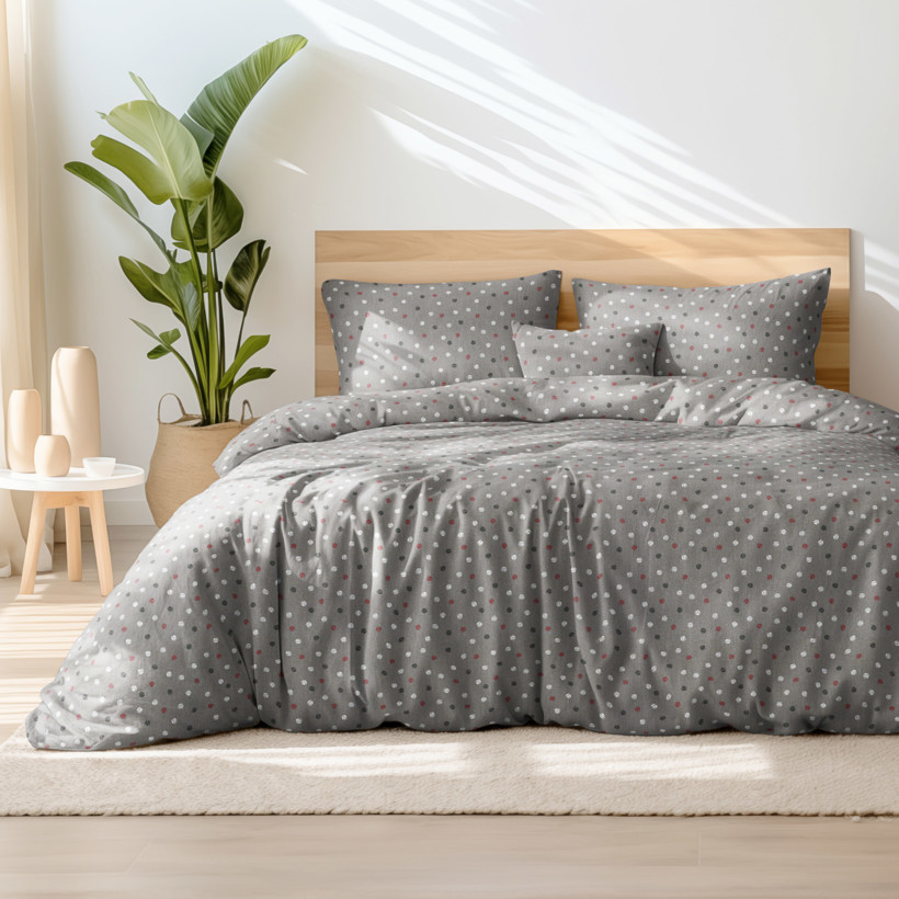 Bavlnené posteľné obliečky - farebné bodky na tmavo sivom