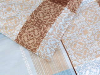 Bavlnené posteľné obliečky - vzor 1073 zámocké ornamenty na modro-hnedom