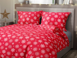 Vianočné bavlnené posteľné obliečky - vzor X-285 vločky na žiarivo červenom