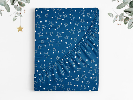 Vianočná bavlnená napínacia plachta - vzor biele hviezdičky na modrom