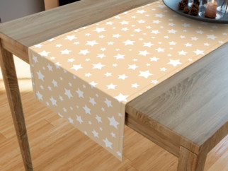 Dekoračný behúň na stôl LONETA - vzor biele hviezdy na béžovom