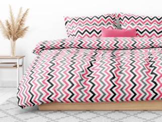 Bavlnené posteľné obliečky - vzor 902 ružové a sivé cik-cak prúžky