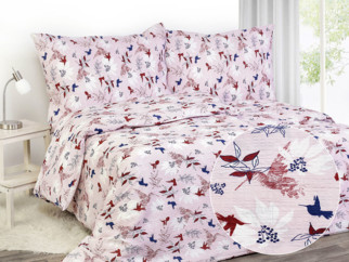 Krepové posteľné obliečky - vzor 785 vtáci a kvety