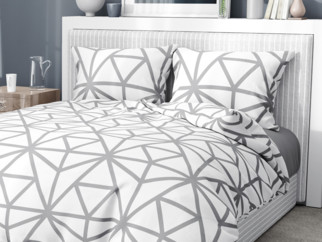 Bavlnené posteľné obliečky Deluxe - vzor 1050 sivé geometrické tvary na bielom