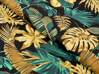 Bavlnené plátno SIMONA - palmové listy na čiernom - metráž š. 220 cm
