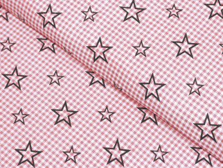 Bavlnené plátno SIMONA - vzor 862 hviezdičky na ružovom káru - metráž š. 145cm