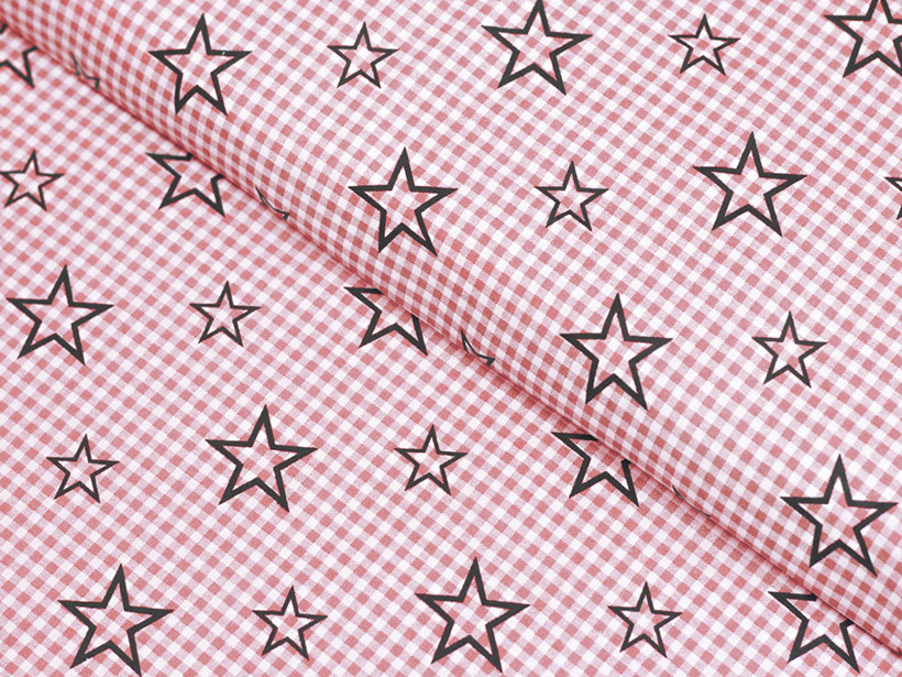 Bavlnené plátno - hviezdičky na ružovom káru