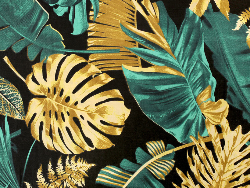 Bavlnené plátno - palmové listy na čiernom