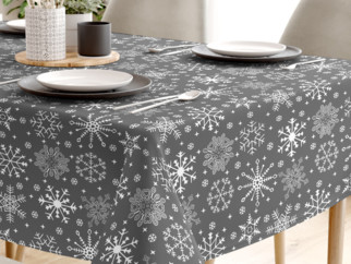 Vianočný bavlnený obrus - vzor snehové vločky na sivom