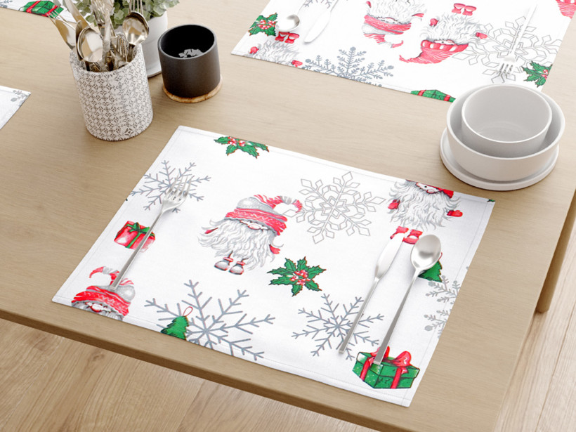Vianočné prestieranie na stôl 100% bavlnené plátno - škriatkovia na bielom - sada 2ks