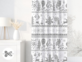 Vianočný bavlnený záves na mieru - vianočné symboly na bielom