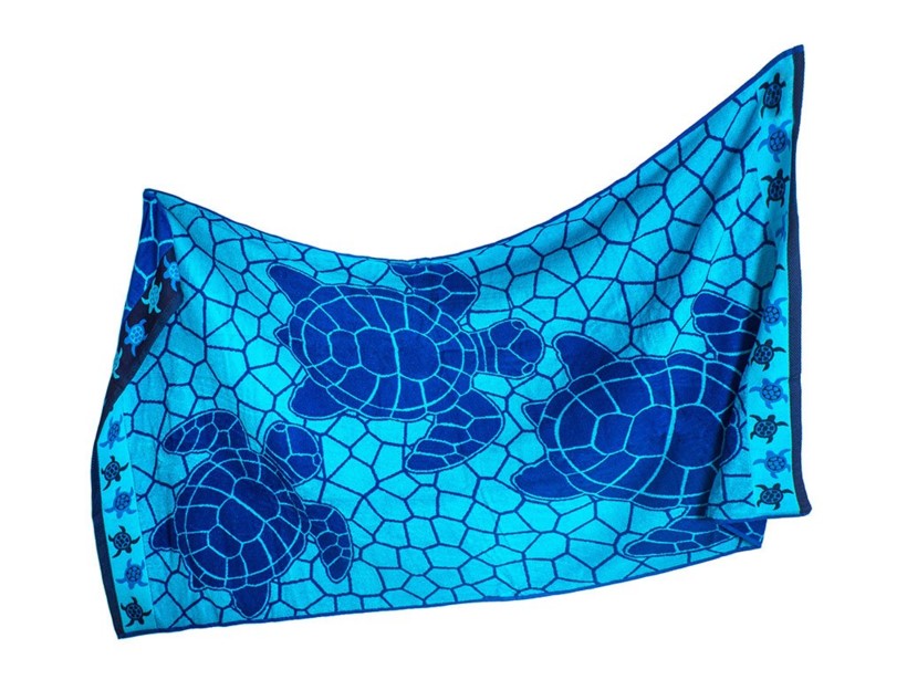 Veľká froté plážová osuška - korytnačky 100x180 cm - modrá