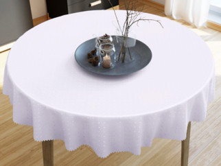Okrúhly luxusný teflónový obrus - biely s fialovým nádychom s lesklými obdĺžničky