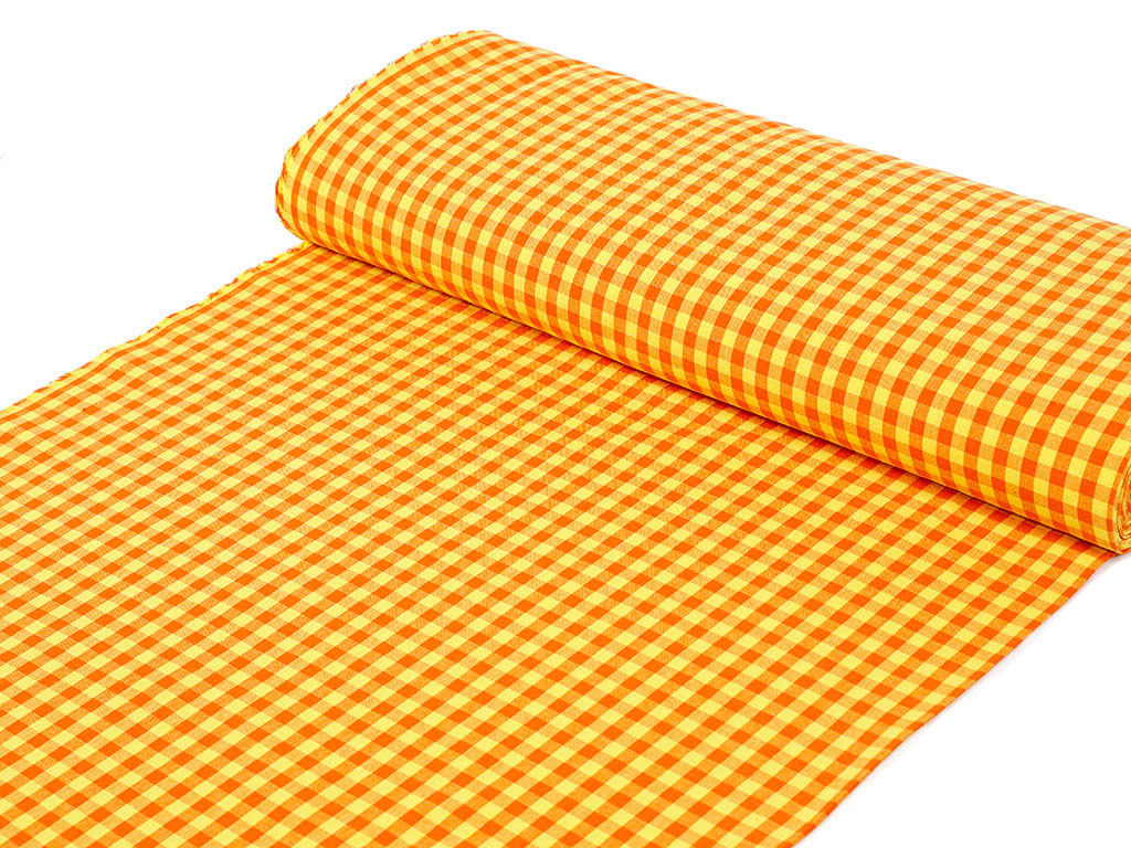 Bavlnená látka - malé oranžovo-žlté kocky