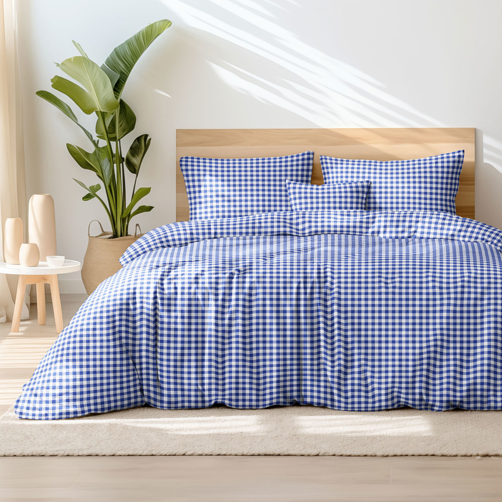 Tradičné bavlnené posteľné obliečky - modré a biele kocky