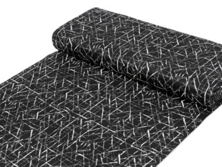 Bavlnená látka KANAFAS - vzor dizajnové čiary na čiernom - metráž š. 150cm
