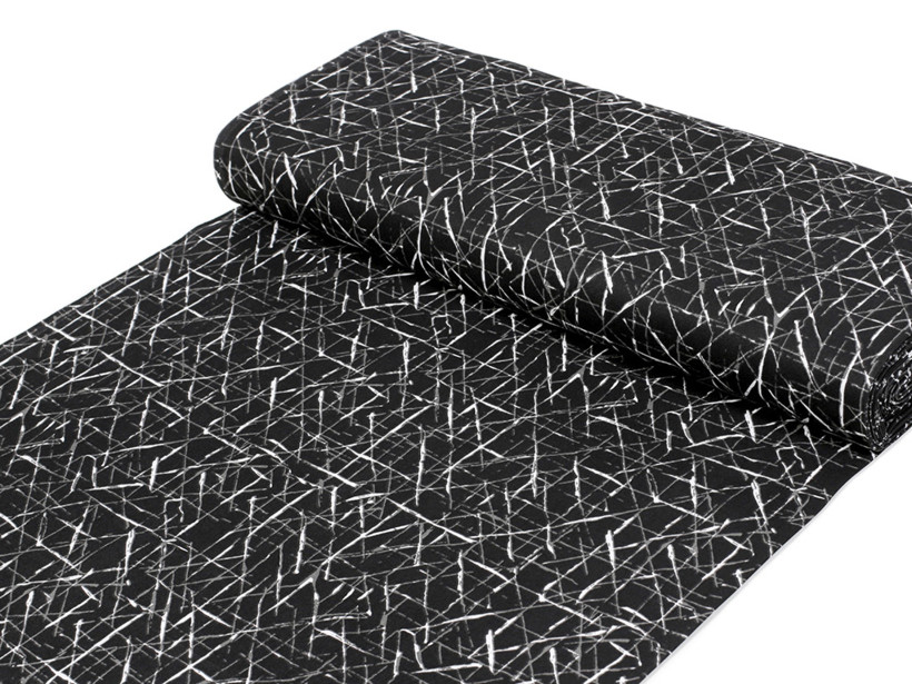 Bavlnená látka - dizajnové čiary na čiernom