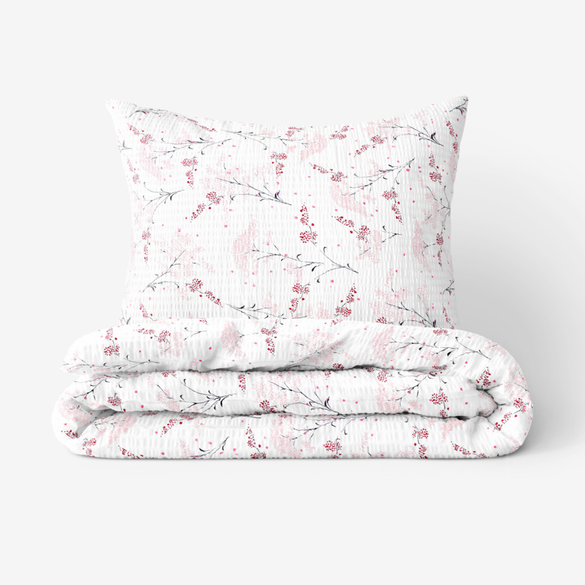 Krepové posteľné obliečky - japonské kvety na bielom