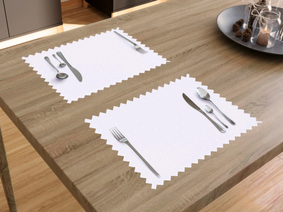 Luxusné teflónové prestieranie na stôl - biele s fialovým nádychom s lesklými obdĺžničky - sada 2ks