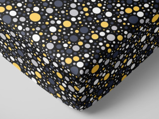 Bavlnená napínacia plachta - vzor farebné bodky a kolieska na čiernom