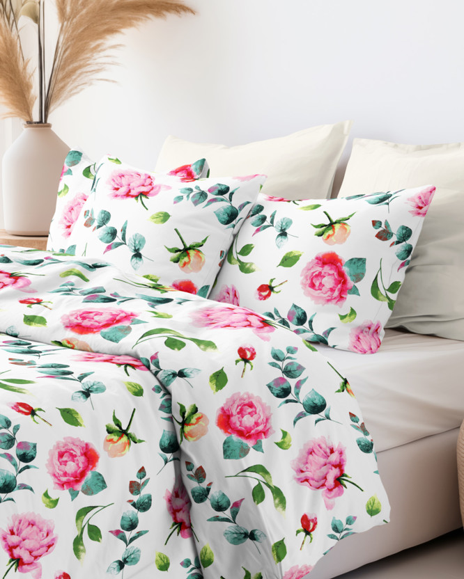 Bavlnené posteľné obliečky - veľké kvety pivonky