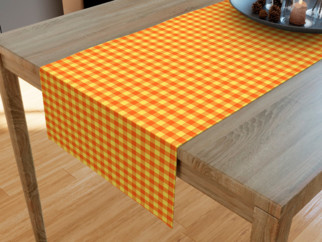 Bavlnený behúň na stôl KANAFAS - vzor malé oranžovo-žlté kocky